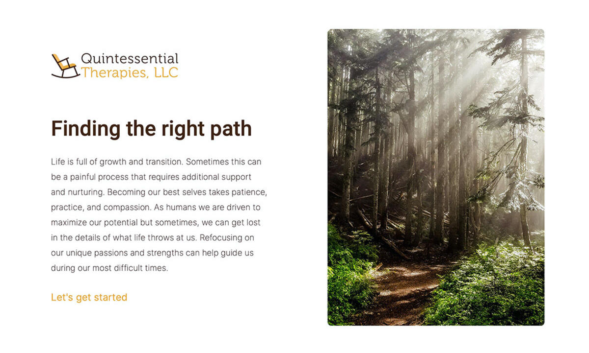 Quintessential Therapies website screenshot introducing their therapy philosophy.